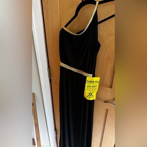 New Elegant Black and Gold One-Shoulder Grecian Dress Medium